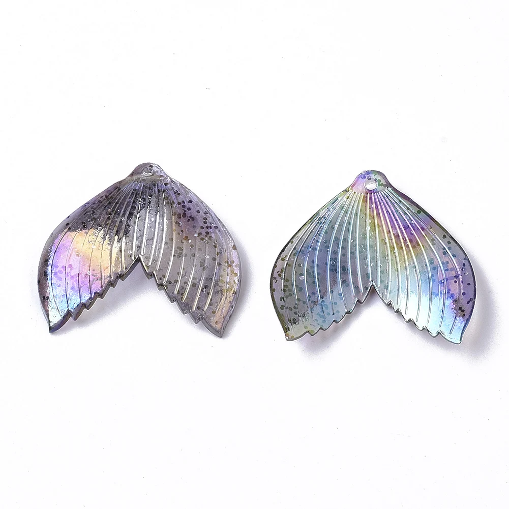 20Pcs Transparent Acrylic Pendants AB Color Plated Mermaid Fishtail Charms For DIY Necklace Bracelet Earrings Jewelry Making