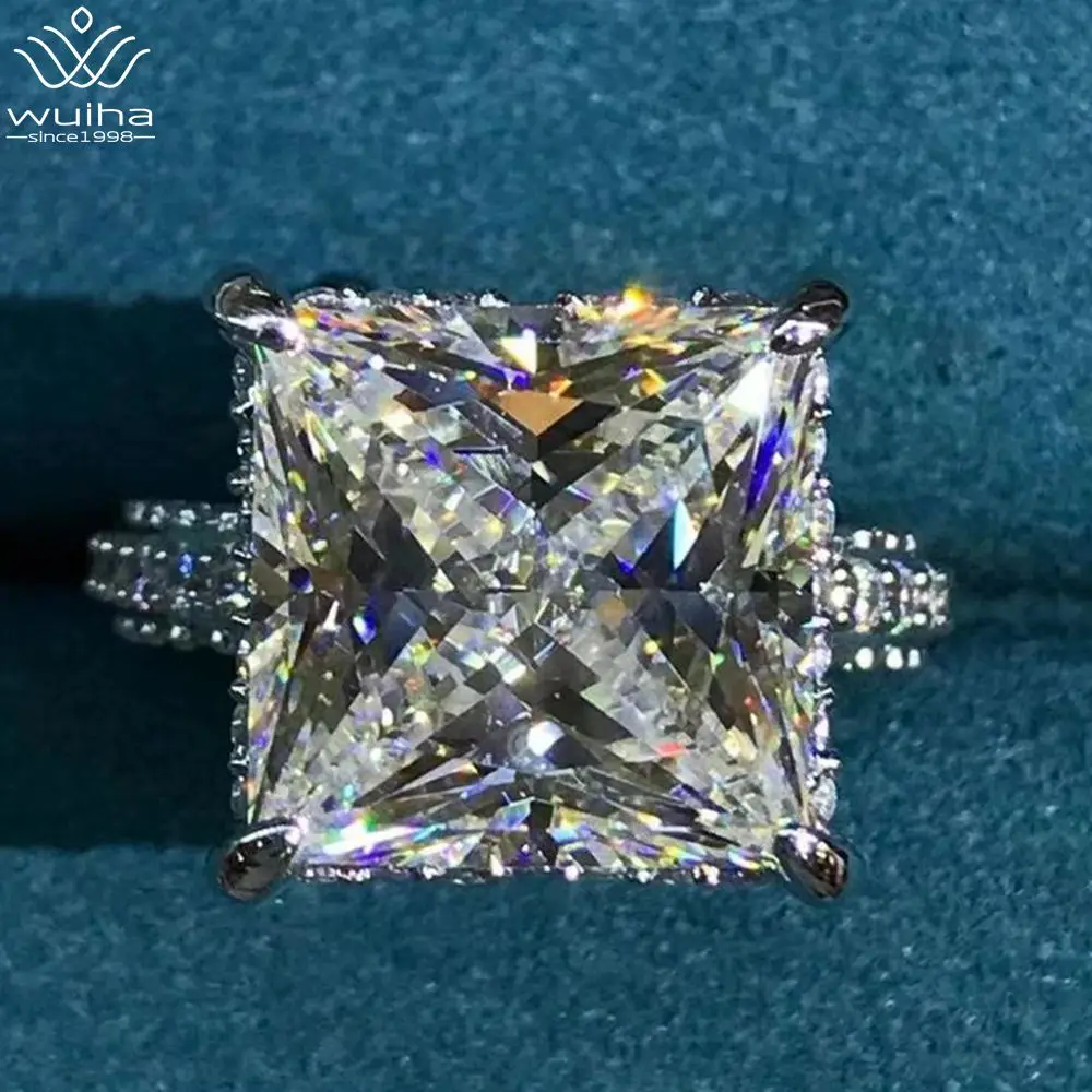 

WUIHA 925 Sterling Silver 3EX Princess Cut 6 CT VVS D Color Created Moissanite Wedding Engagement Customized Ring Fine Jewelry