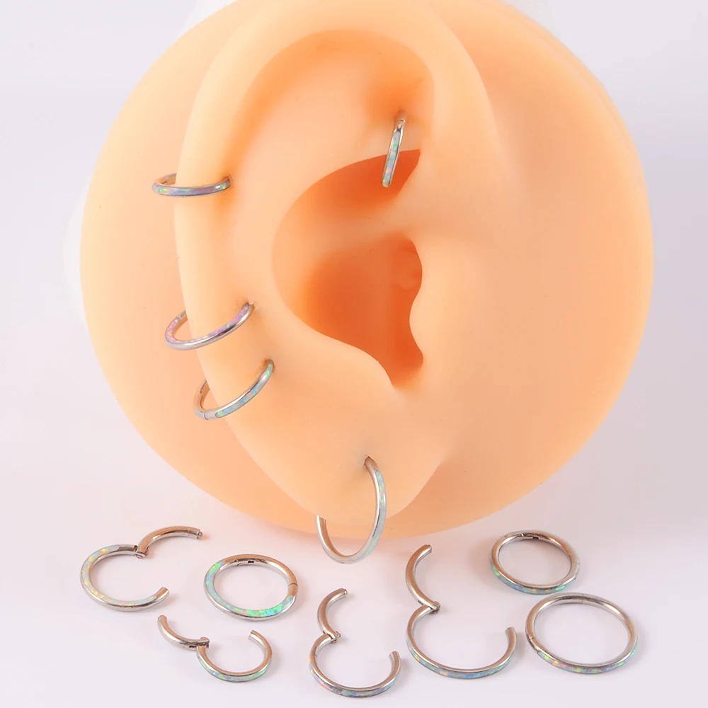 1PC G23 Titanium Nose Hinged Septum Clicker Ring Opal Ear Tragus Helix Cartilage OP38 OP17 OP26 Earring Body Piercing Jewelry