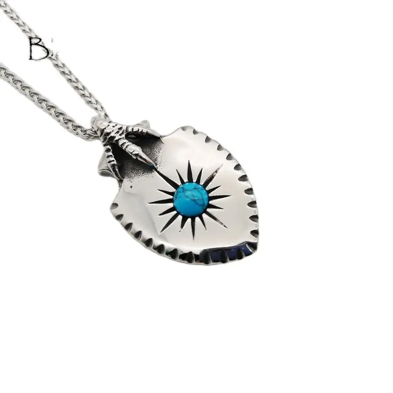 

316L stainless steel eagle claw shield necklace Indian style Blue stone sun eagle pendant necklace jewelry BLKN0434