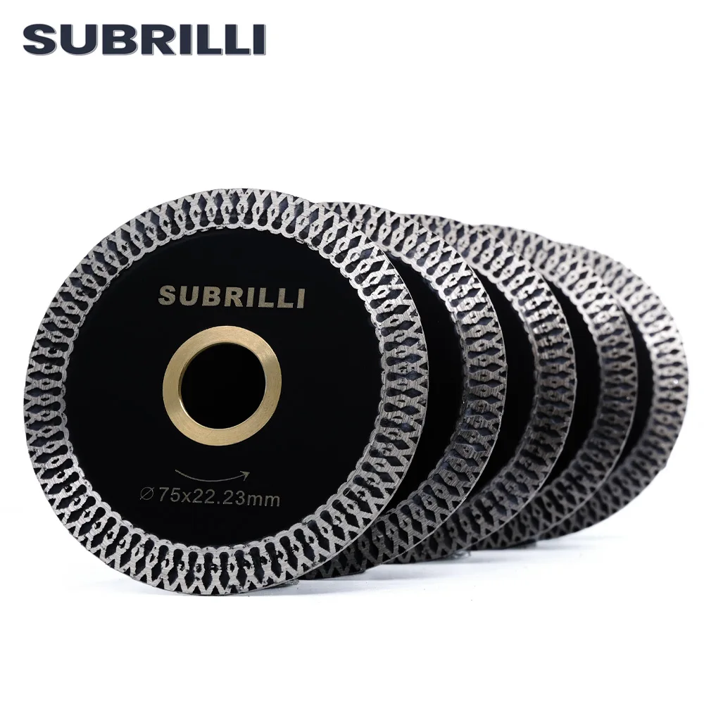 

SUBRILLI 3" 5pcs Hot Sintered Continuous Saw Blade Turbo Rim Segment Diamond Cutting Disc Porcelain Ceramics Tiles Circular Disc