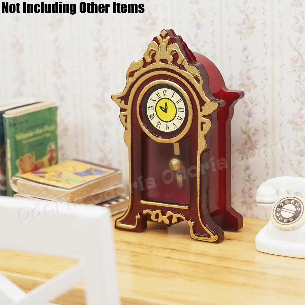 Odoria 1:12 Miniatur Vintage Tisch Pendeluhr Antike Standuhr Hause Möbel Modell Puppenhaus Zubehör Decor