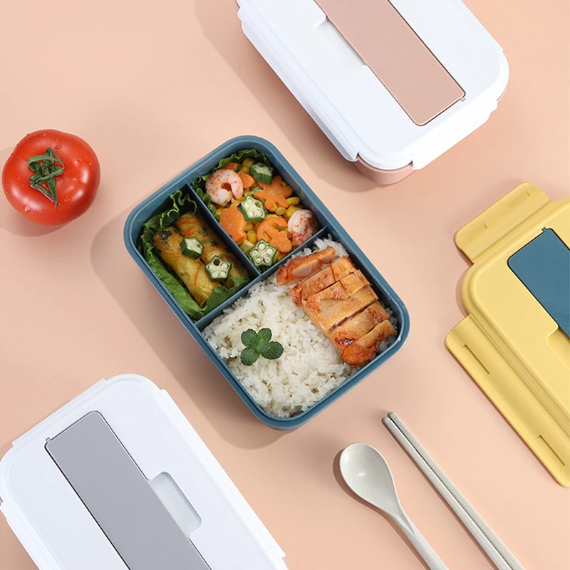 

Bento Lunch Box For Kids Adult Women Salad Container 3 Compartment Leak Proof Include Spoon&Chopsticks Set Microwave Safe