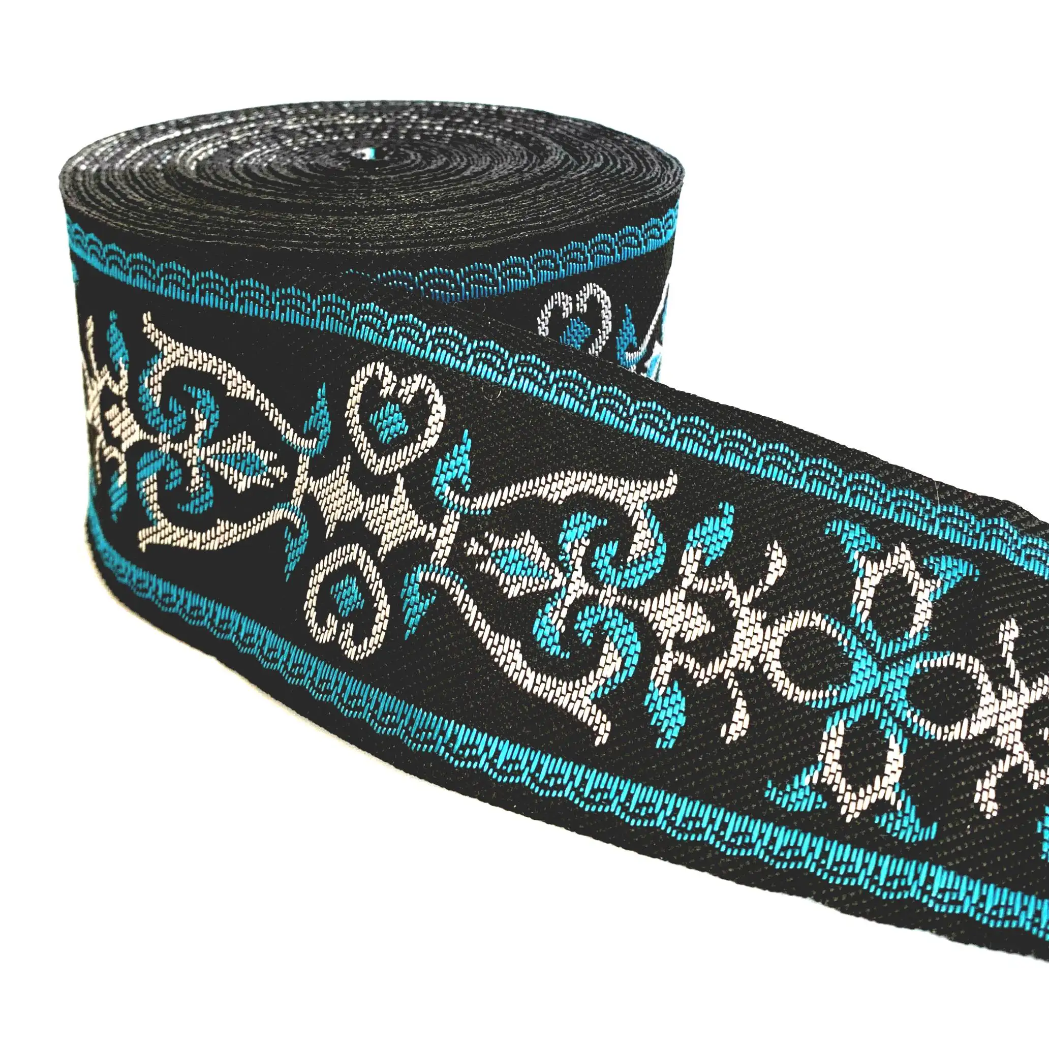 

ZERZEEMOOY 2" 5cm High quality 8yards/lots Woven Jacquard Ribbon black background blue totem pattern