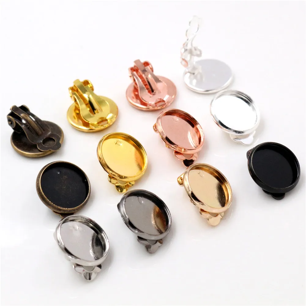 10mm 12mm 10pcs/lot Copper material Ear Clips 8 Colors Plated ,Earrings Blank/Base,Fit 10 12mm Glass Cabochons,earring setting