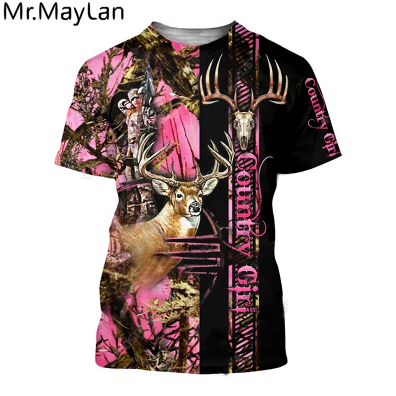 New Animal Deer Hunter Hunting Camo T Shirt 3D Printed Tshirt Women/Men Harajuku Streetwear Tee Shirt Country Girl Pink Clothes