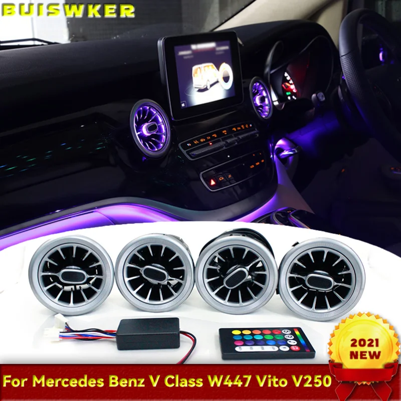 LED Air Outlet 64 Colors For Mercedes Benz V Class W447 Vito V250 Interior Front Console Air Condition AC Vent Turbo Style