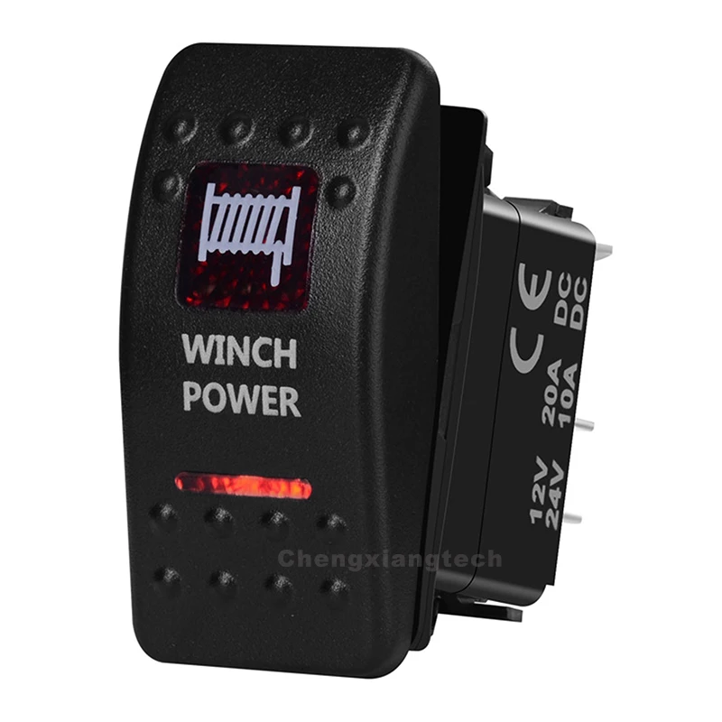 Winch Power Car Boat SPST Rocker Toggle Switch Red Led 5 Pins On Off 12V 20A 24V 10A for Carling ARB Narva 4x4 Style view 2