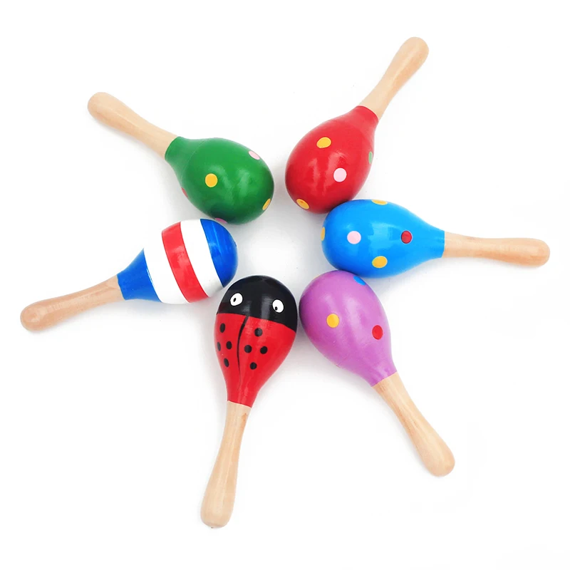 1 pz 12x4cm Infant & Toddlers Wood Sand Hammer legno Maraca sonagli Sand Hammer bambini Musical Party Favor bambino Baby Shaker Toy