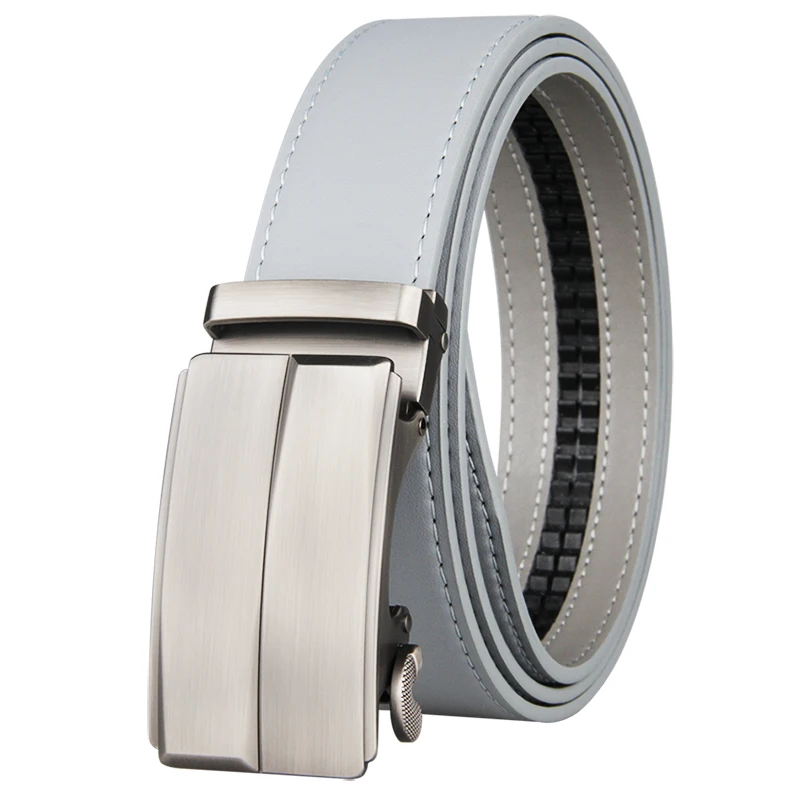 2021 New Arrival Men Gray Belts Automatic Alloy Buckle Plus Size 130cm Male Belt Genuine Cowskin Leather Golf Belt