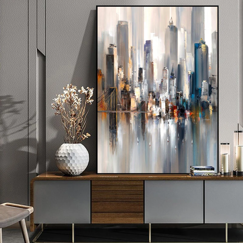 

City Building Bridge Boat Painting Home Decoration Abstract Canvas Painting Landscape Wall Picture For Living Room NO FRAME