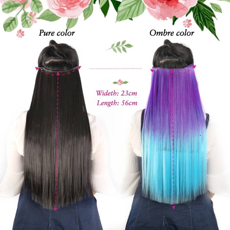 Synthetic 22Inch Clips In Hair Extension Long Straight Synthetic Hair Extensions 5Clip In Ombre Black Brown Red Gray Hairpiece