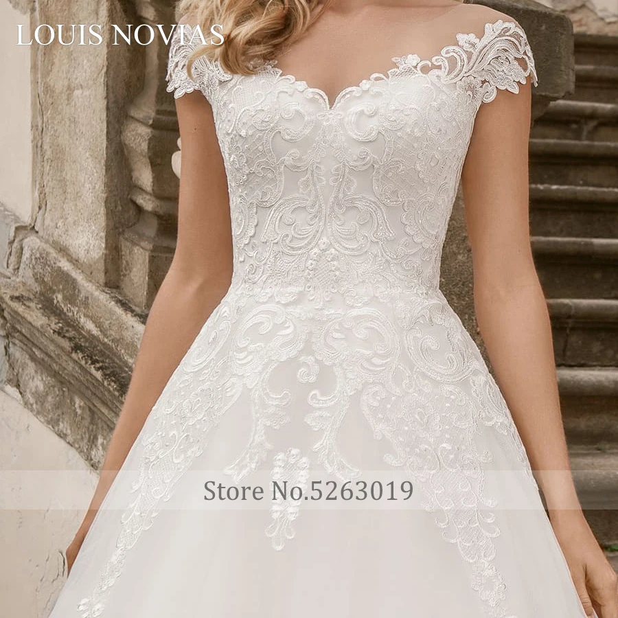 Louis Novias A-Line Abito Da Sposa Perle Chiffon con il Vestito Bordare Per La Cerimonia Nuziale Del Partito Con Scollo A V Illusion Backless Vestido De Noiva