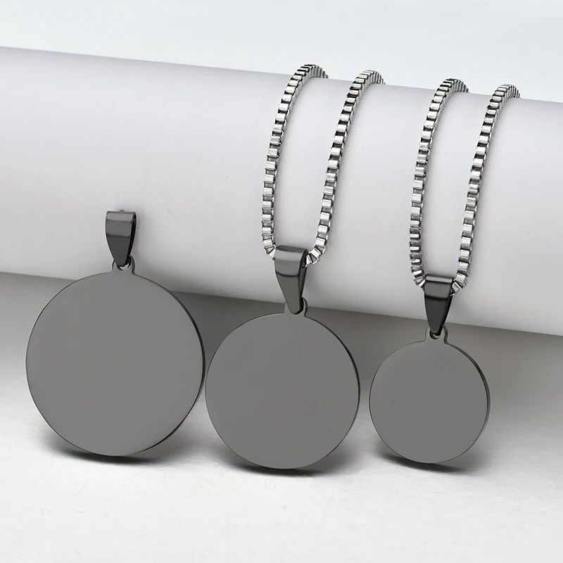 Bluelory Personalized Engraved Your Photo Name Logo Date Stainless Steel Round Pendant Necklace For Women Men Anniversary Gift