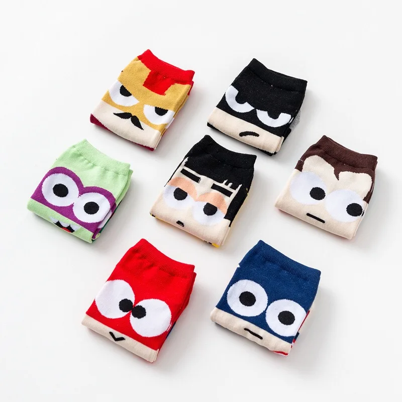 Men Cotton Socks Hero US Super Iron Fun Cartoon Color Casual Fashion Striped Short Ankle Chaussettes