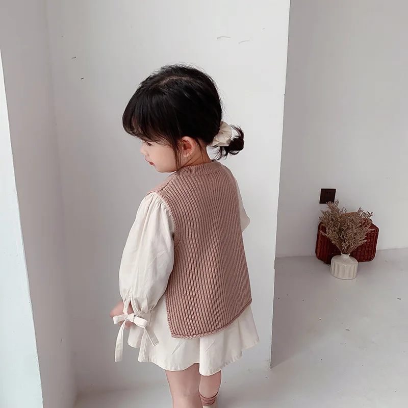 2024 Spring New Toddler Kids Baby Boys And Girls Solid Sleeveless Knit Vest Sweater Fashion Children Knitted Pullover Tops