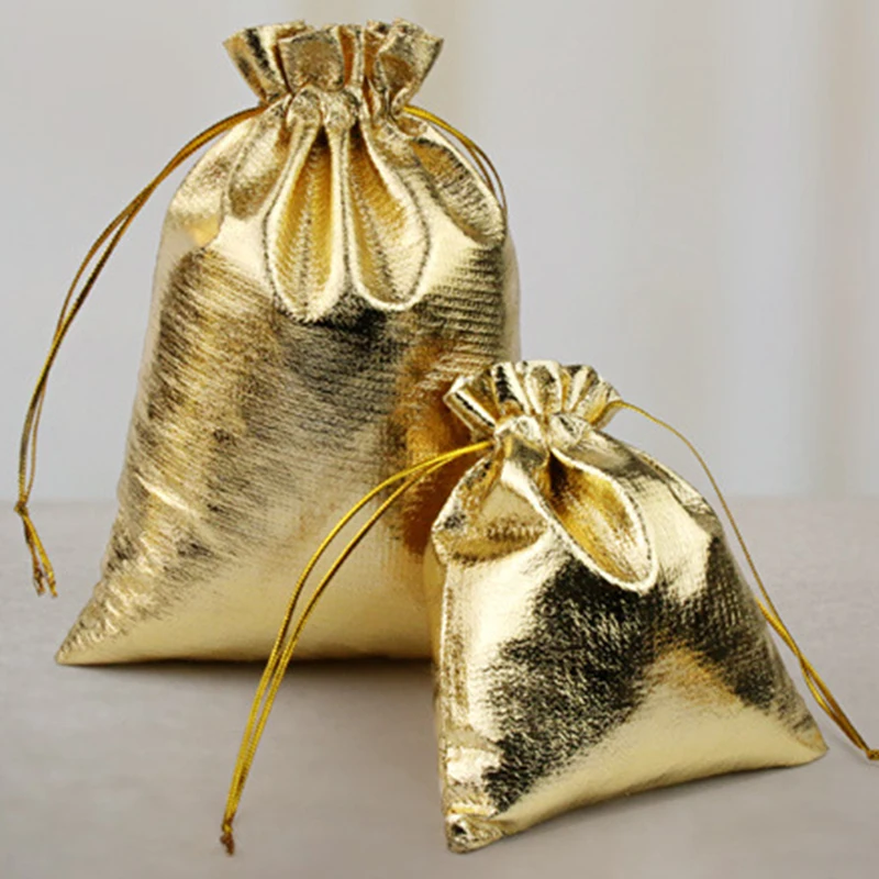 Gold Color Cloth Bag Double Drawstring Mouth Jewelry Dried Fruit Spices Candy Tea Small Objects Home Fashion Storage Gift Bags