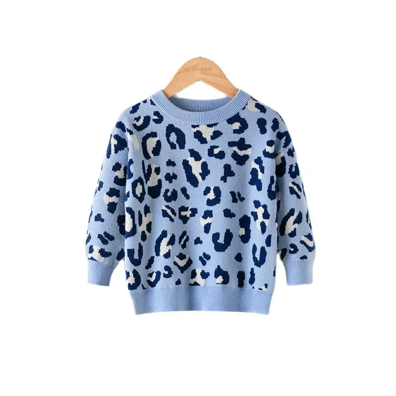 Autumn 2023 New Sweater Baby Boy Girl Sweater Knitted Cardigan Coat Children Clothing Girl Leopard Sweaters Kids Outerwear Tops