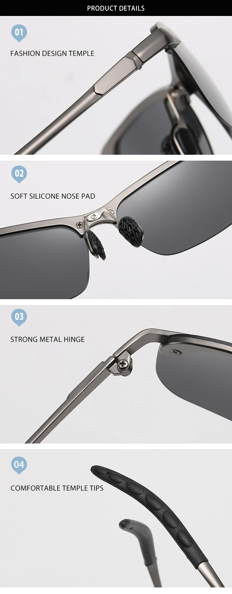 Halbrahmen Photochrome Sonnenbrille Männer Frauen Vintage Metall Polarisierte Sonnenbrille Für Männliche Nachtsicht Driving Shades – Detail 16