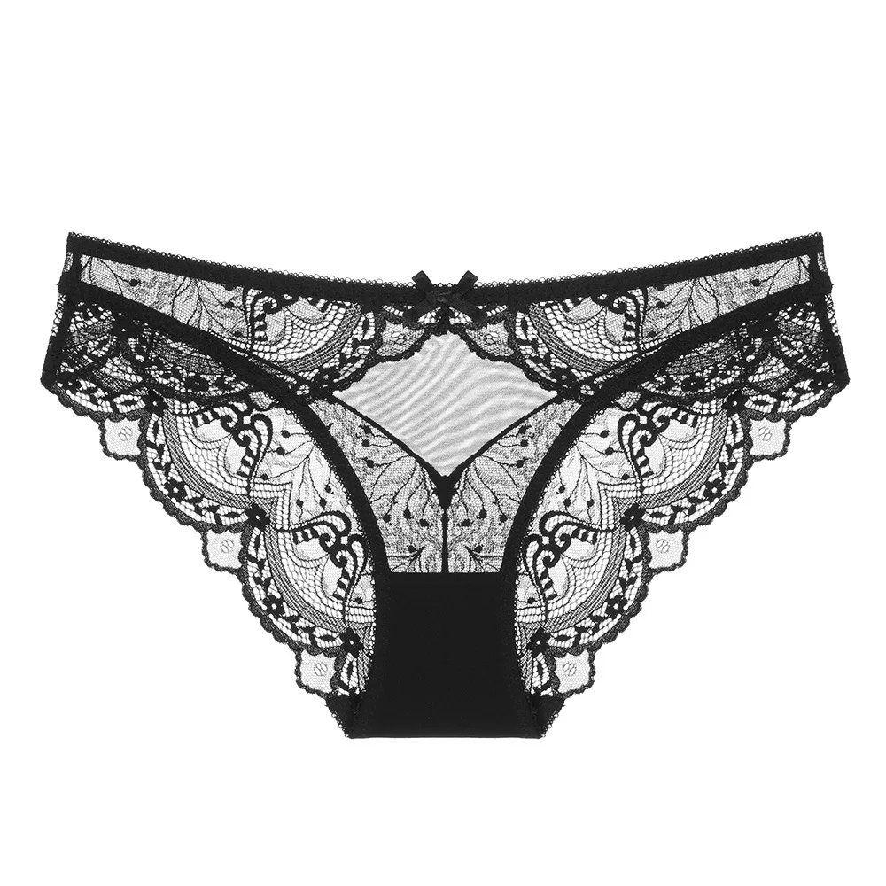 Women\'s Underwear Panties Ladies Female Hollow Out Lace Briefs Lingerie Women Low Waist Lingerie Cotton Crotch Size XXL