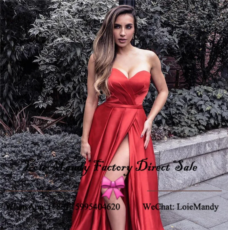 Rood Satijn Prom Jurken Lange 2022 Sexy Hoge Split Avond Celebrity Dress Partij Jassen Nieuwe Custom Made Vestidos De Fiesta