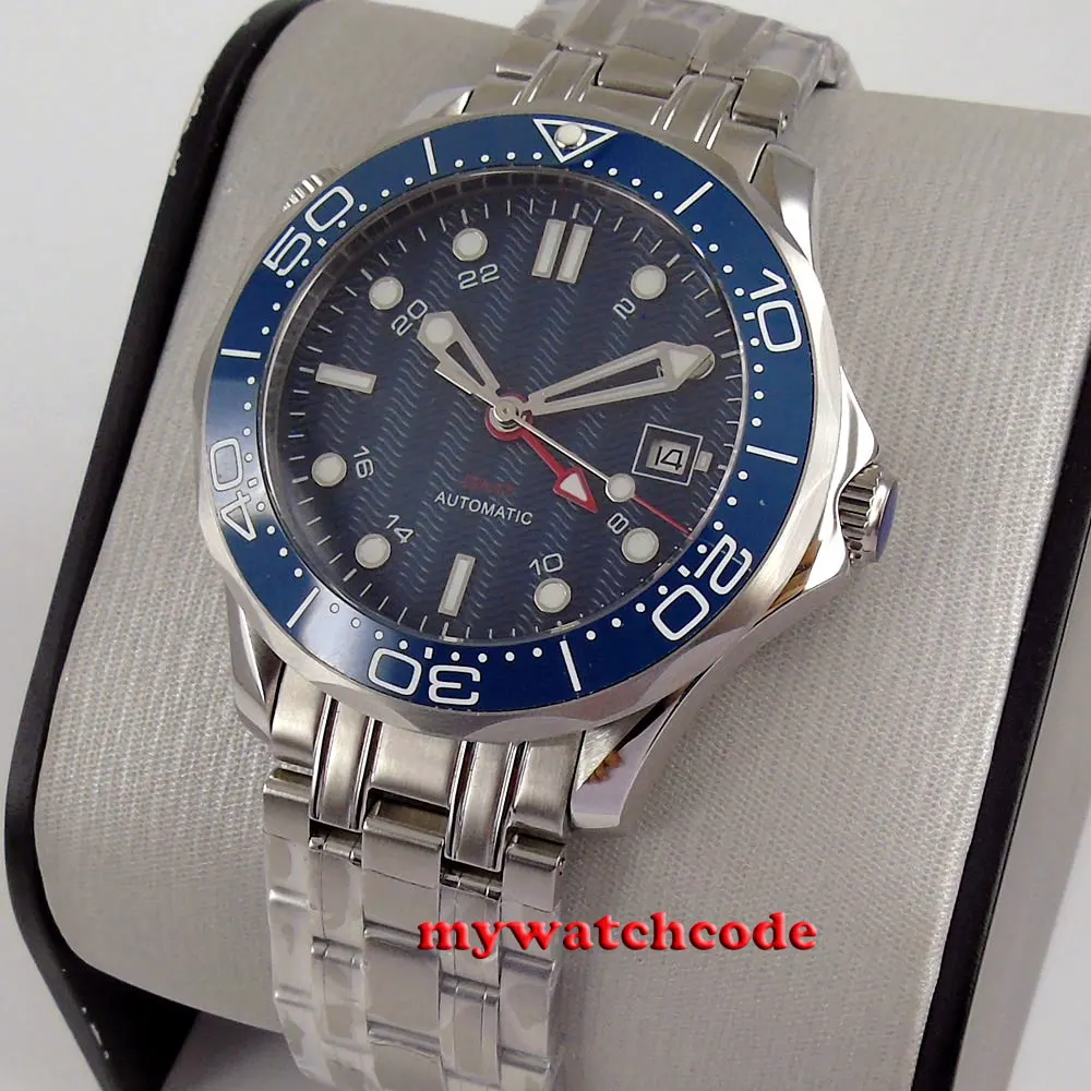 41mm BLIGER Brand GMT Blue Dial Sapphire Glass Rotating Bezel Date Window Luxury Style Automatic Movement