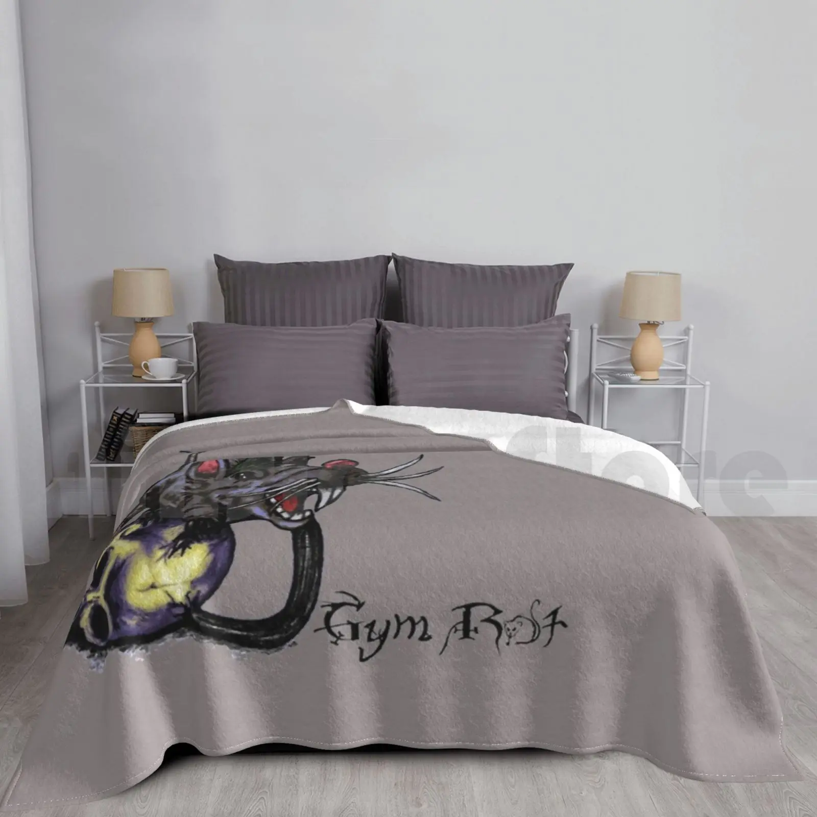 Gym Rat With Kettlebell Skull Blanket For Sofa Bed Travel Barbell Gym Rat Gym Workout Powerlifter Strongman