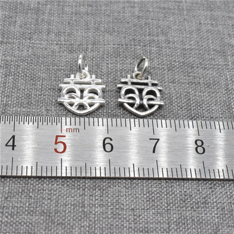 2 Pieces of 925 Sterling Silver Double Happiness Wedding Charms 2-sided for Necklace Bracelet