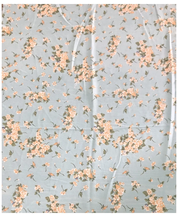 South Korean Silk Chiffon Fabrics Printed Thin Breathable Dress Cloth Yellow Blue And White Floral Pattern New Style/1 M