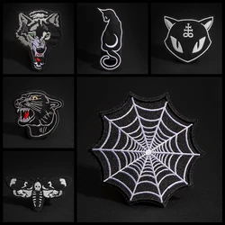 1 pz Black series Punk Wolf Leopard head Spider web patch all'ingrosso Animal Pokers Appliques Iron On Clothes Jeans badge