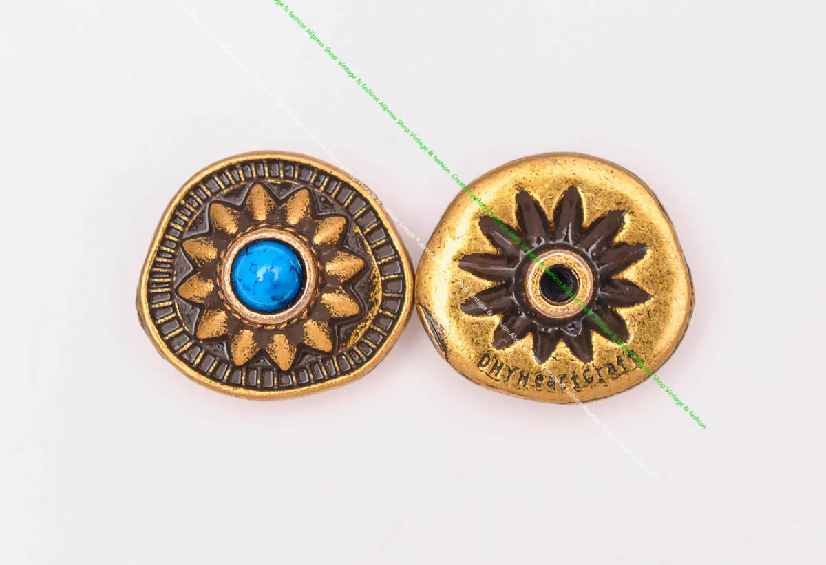 10pcs 19*18mm Vintage Messing Sonnenblume schwarz türkis Conchos Zubehör für DIY Leder Handwerk Gürtel Ledertasche Schlüssel bund Dekor – Detail 25
