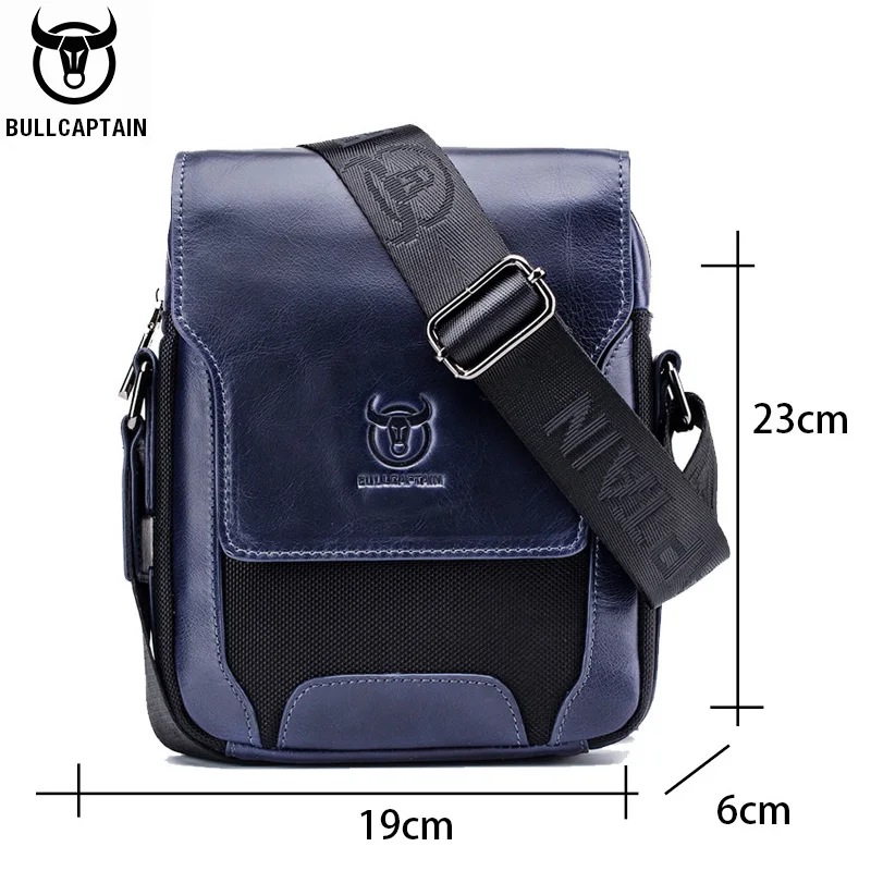 BULLCAPTAIN-Bolso bandolera de cuero genuino para hombre, bandolera informal de negocios, de marca famosa