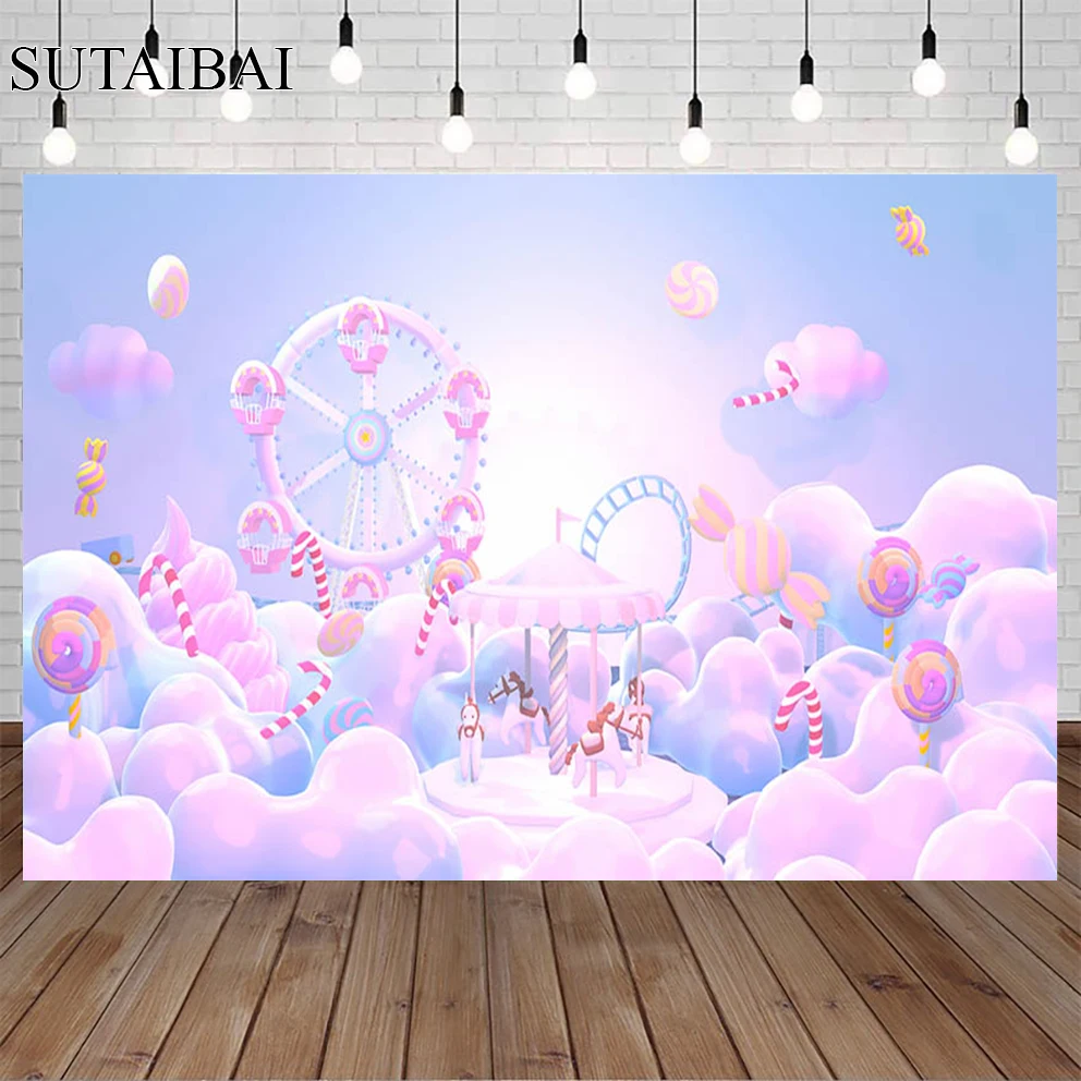 Pink Rainbow Backdrop Birthday Party Lovely Cloud Pony Heart Wallpaper Baby Cartoon Photography Backdrop Photocall Photo Studio