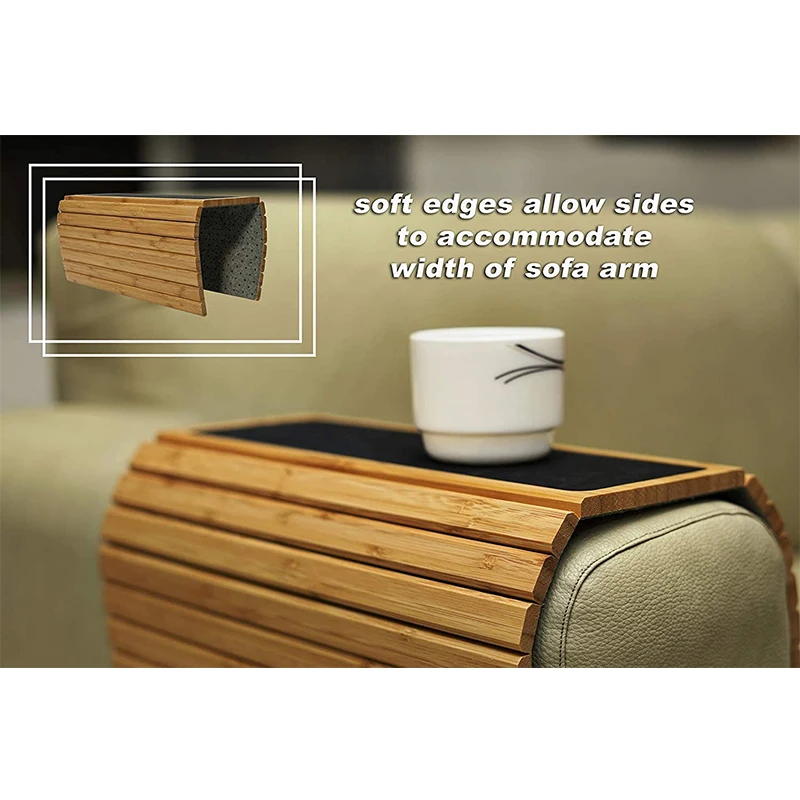 Natural Bamboo Sofa Armrest - Anti-Slip Couch Coaster, Drink Holder Armrest Table for Squared Edge Armrests