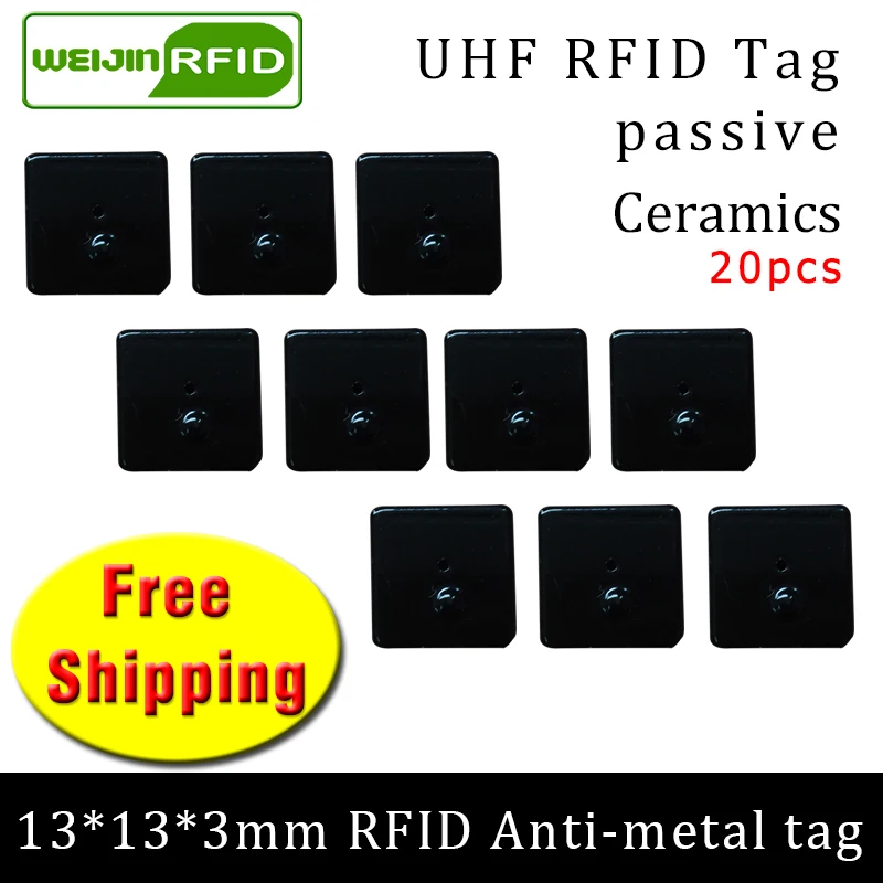 UHF RFID metal tag 915m 868m EPC ISO18000-6c 20pcs free shipping tools management 13*13*3mm square Ceramics passive RFID tags