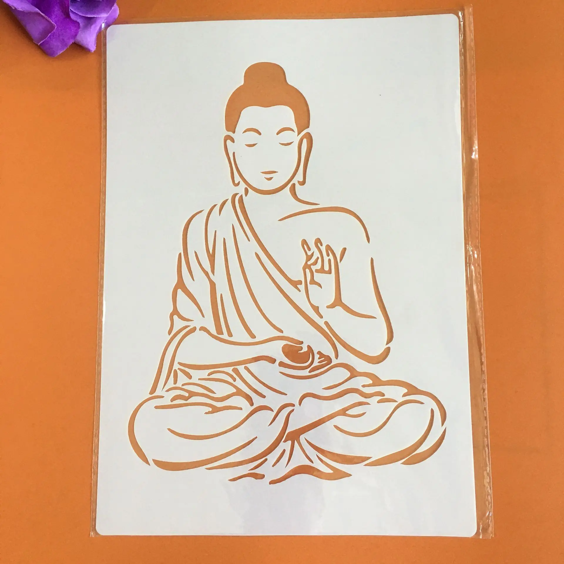 Stensil Dekoratif Mandala Buddha A4 29*21 Cm DIY Lukisan Dinding Buku Tempel Mewarnai Album Timbul untuk Lukisan dan Dekorasi