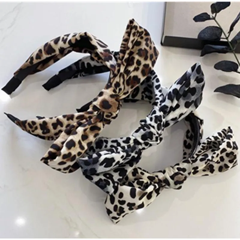 Leopard Bow Hair Hoop Bow Anti-skid Wide Side Bow Knotted Headband Face Washing Hair Ornament Women Hair Accessories Hairband