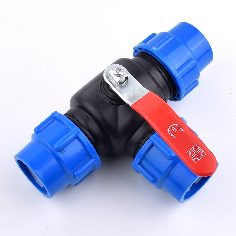 1Pcs 25mm 32mm 40mm 50mm Water Pipe Plastic Steel Core Ball Valve 3-Way Quick Connector T-Type PVC PE Fast Connection