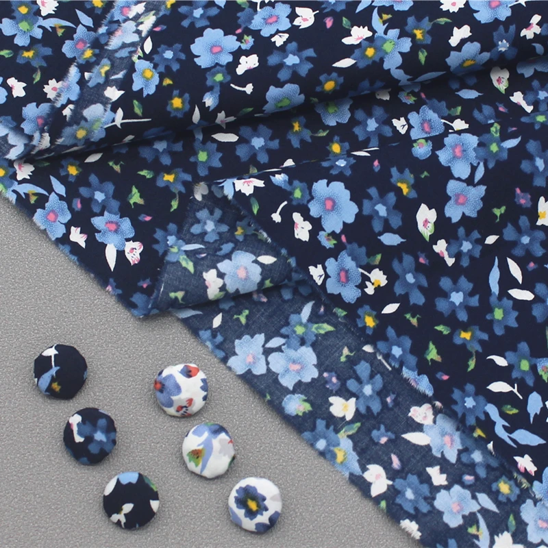 147x50cm Blue White Floral 60s Cotton Imitation   Sewing Fabric, Making Summer Thin Dress Shirt Clothing Cloth