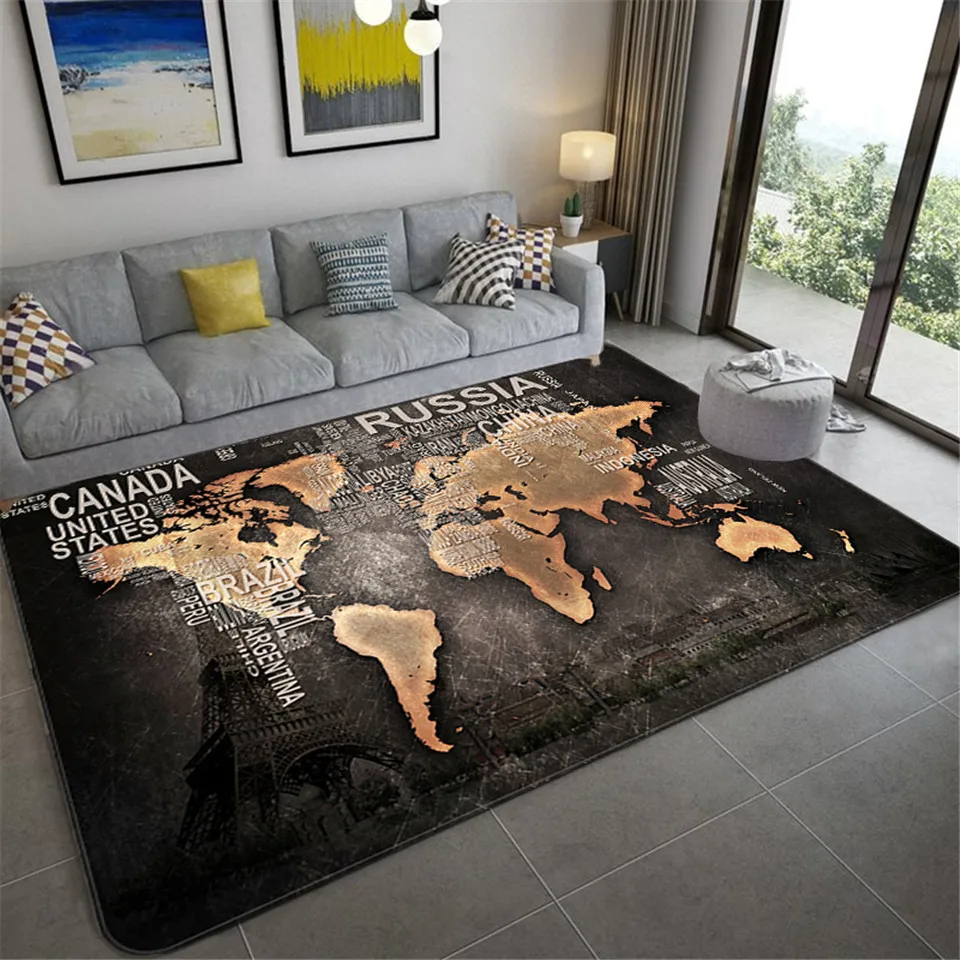 Fashion Retro World Map 3D Large Carpets Living Room Anti-slip Soft Bathroom Floor Mat Bedroom Bedside Mat Sofa Rug Doormat