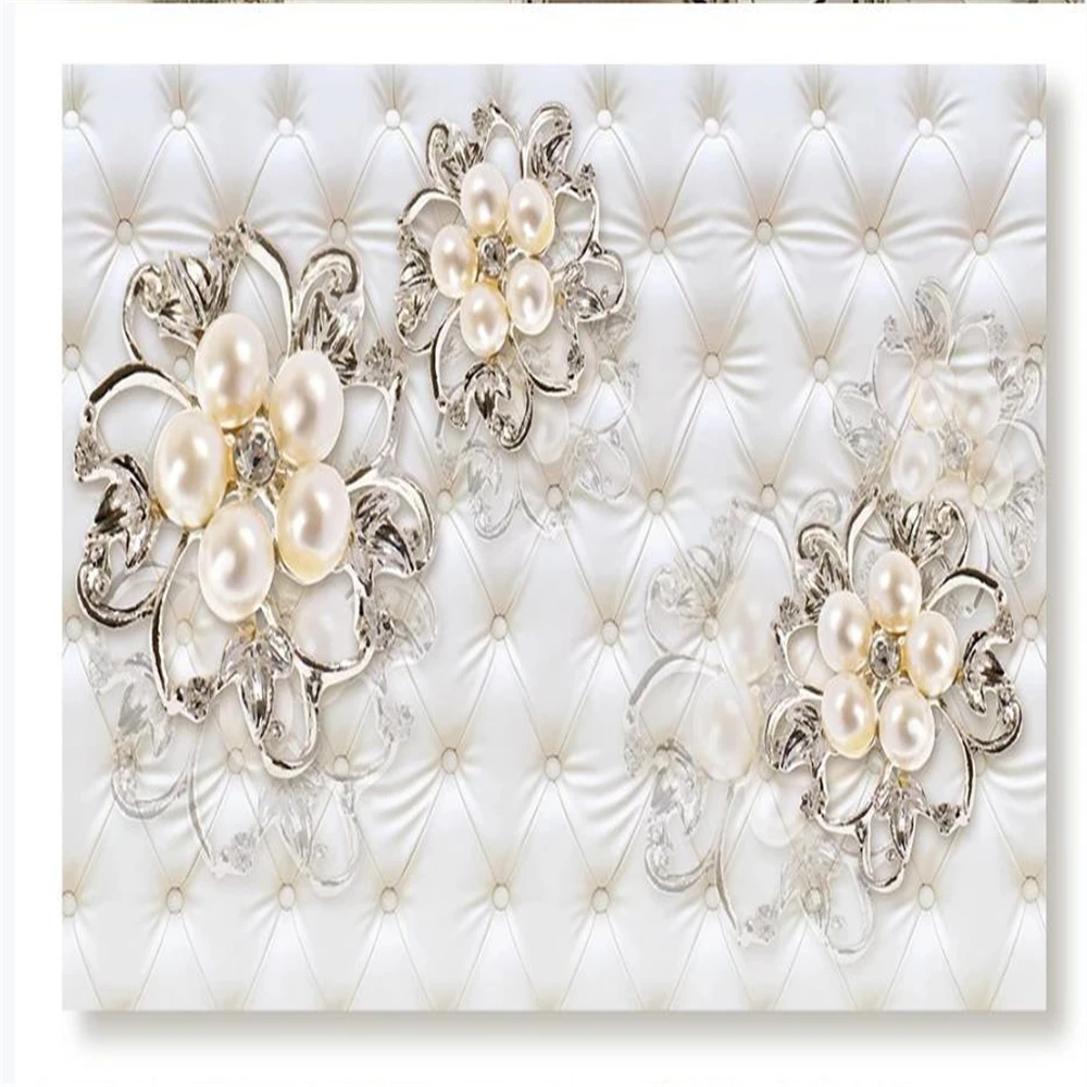 

Custom wallpaper Beautiful European soft package 3d wallpapers three-dimensional pearl flower TV background wall