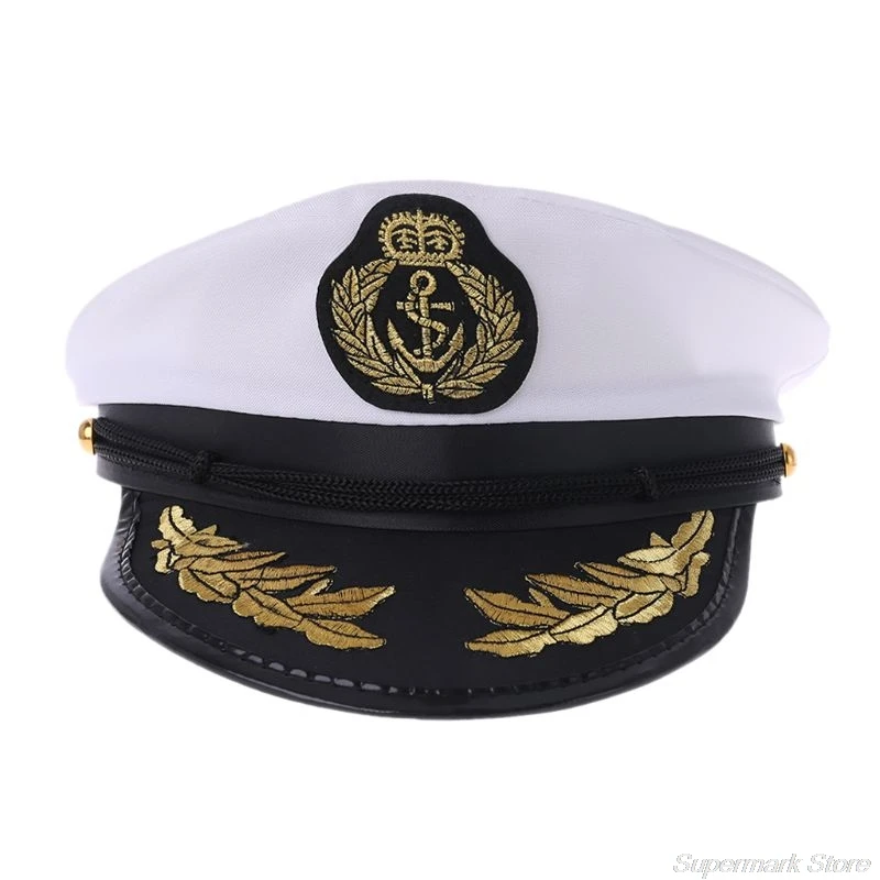 Adult Yacht Boat Ship Captain Costume Hat Marine Embroidered Captain\'S (White)