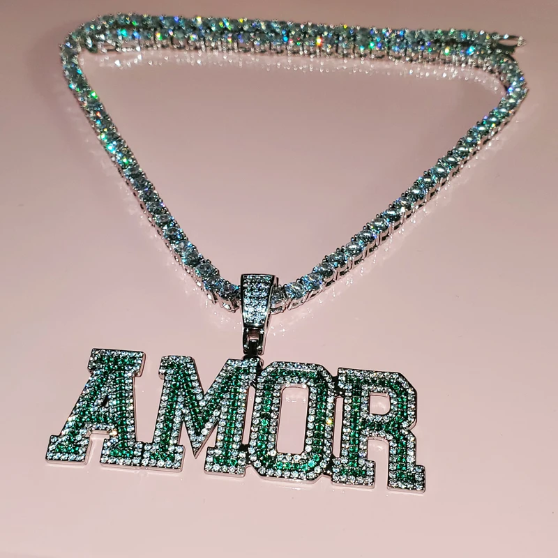 Grandbling Word Necklace Double Colors Varsity Font Letters Custom Name Pendant Iced Out Letters Pendant HIP HOP Necklace