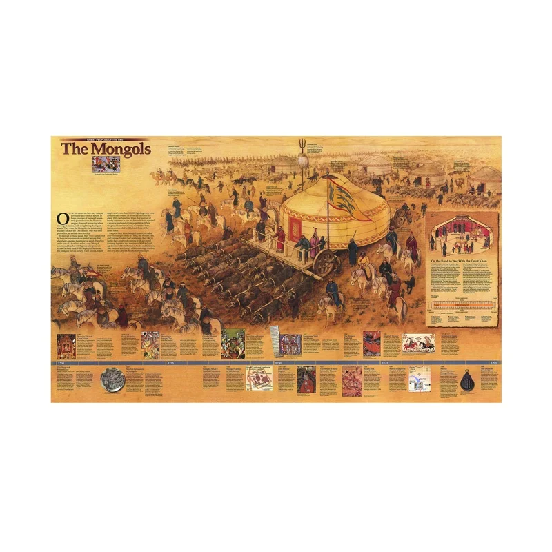 Peinture en aérosol sur la carte murale des mongolie, Fine toile en vinyle, édition 1996, taille A2, pour artisanat de décoration intérieure