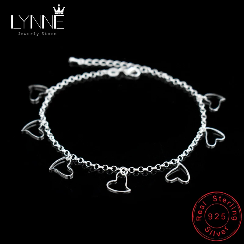 

New Fashion 925 Sterling Silver Love Heart Pendant Anklet Ladies Beach Anklets Bracelet Foot Chain Women Barefoot Sandal Jewelry