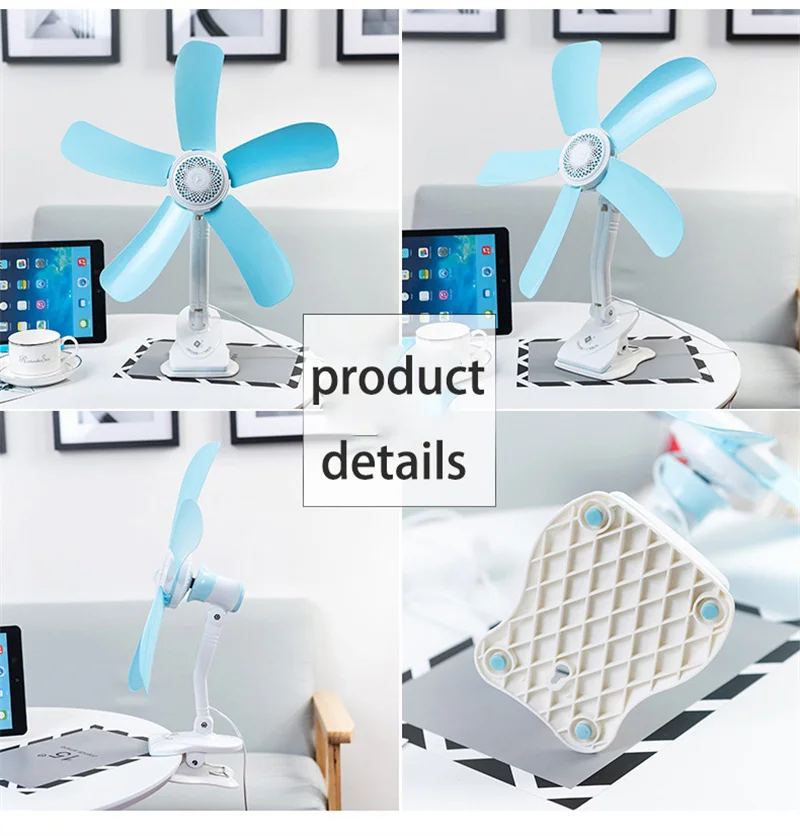 Ventilatore a Clip elettrico scrivania portatile regolabile 5 pale multifunzione per letto da ufficio Mini ventole personali muti estivi 220V 9W FS74