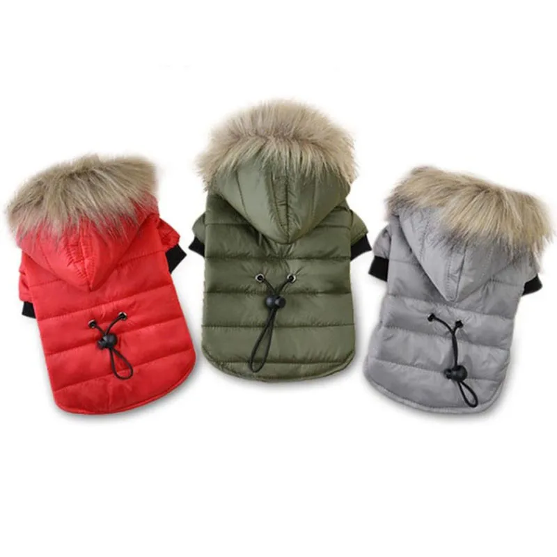 Winter Warm Dog Coats for Small Dogs Fur Hood Jackets Waterproof Pet Puppy Costumes French Bulldog Chihuahua Outfits Clothing