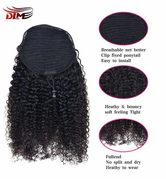 DLME Lange Verworrene Lockige Pferdeschwanz-haar Clip in Pony Schwanz Afro Verworrene Kurly Kordelzug Pferdeschwanz Extensions Für Schwarze Frau