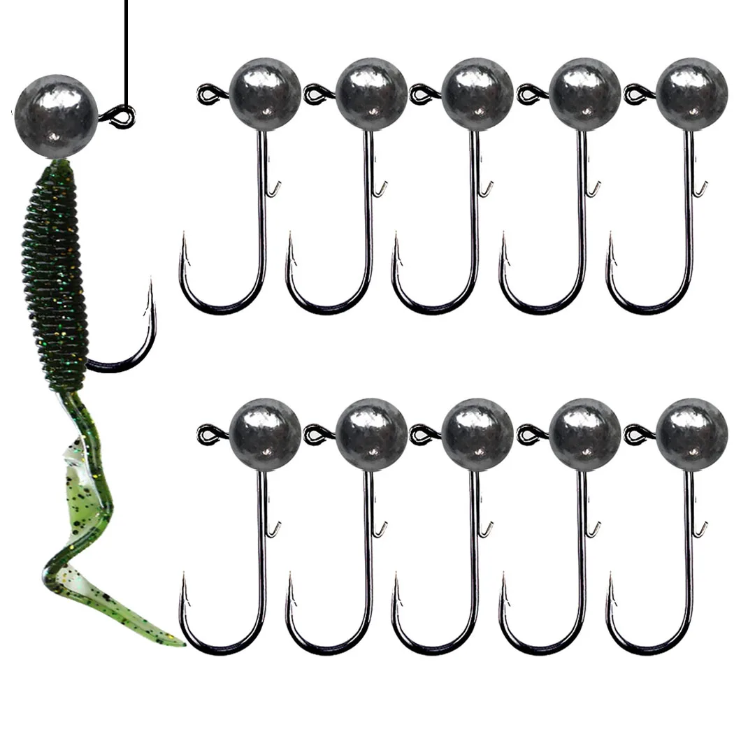 5pcs/10pcs Jig Head Fishing hook 3.5g 5g 7g 10g 14g Round Ball Jig Head Hook Weedless Fishhook Soft Worm Fishing Accessories