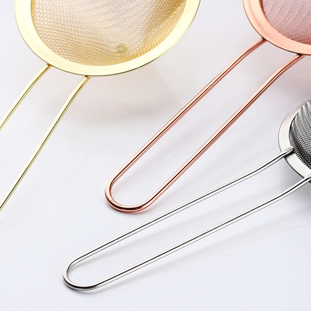 Kitchen Handheld Stainless Steel Screen Mesh Strainer Rose Gold Flour Sieve Cooking Oil  Colander  Tool